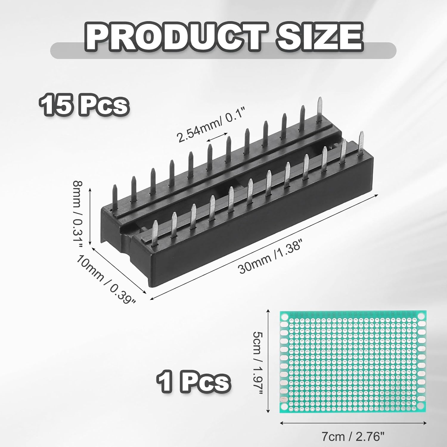 MECCANIXITY 15Pcs 500V DIP IC Chip Socket Adapter 2.54mm Pitch 24 Flat Pins with Single-Sided Tin-Plated Circuit Board for Breadboard PCB Board Chip