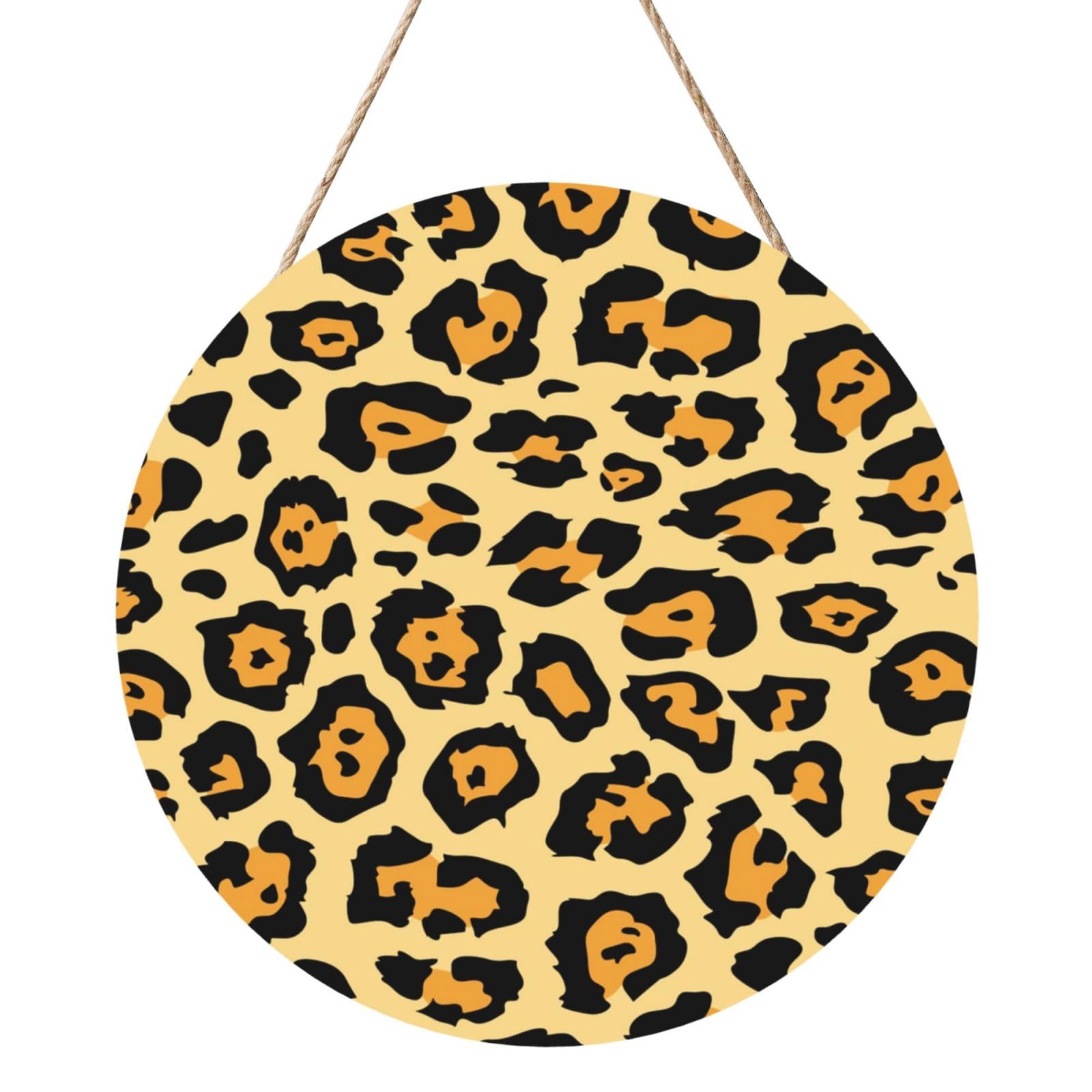 InOmak Beautiful Leopard Print Printed, Round Wood Panel Painting 12 in, Wall Hanging Painting For Home
