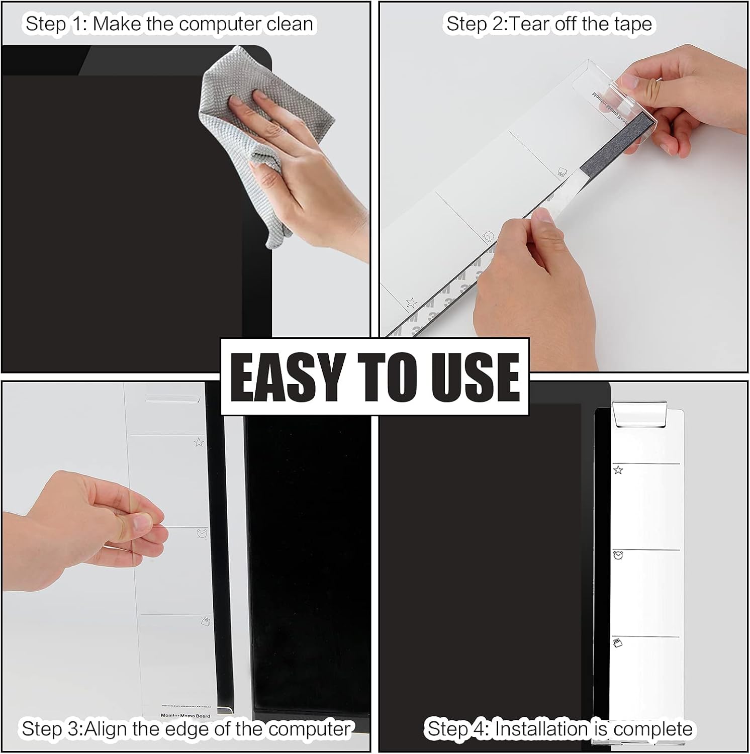 SEULEME Multifunction Computer Monitor Memo Board - Transparent Computer Side Panel Memo Creative Monitor Side Panel with Phone Holder Suitable for Office Home Desktop 1 Set (2)