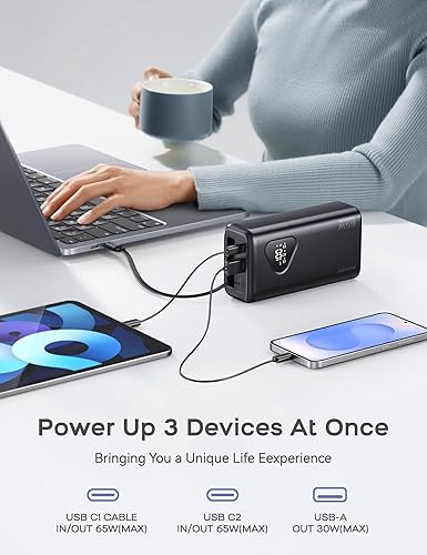 Miniatura 5 de RORRY Laptop Power Bank, 25000mAh 65W Portable Laptop Charger Battery Bank PD Fast Charger Built in Retractable Cables, for iPhone 17/16/15 Series,