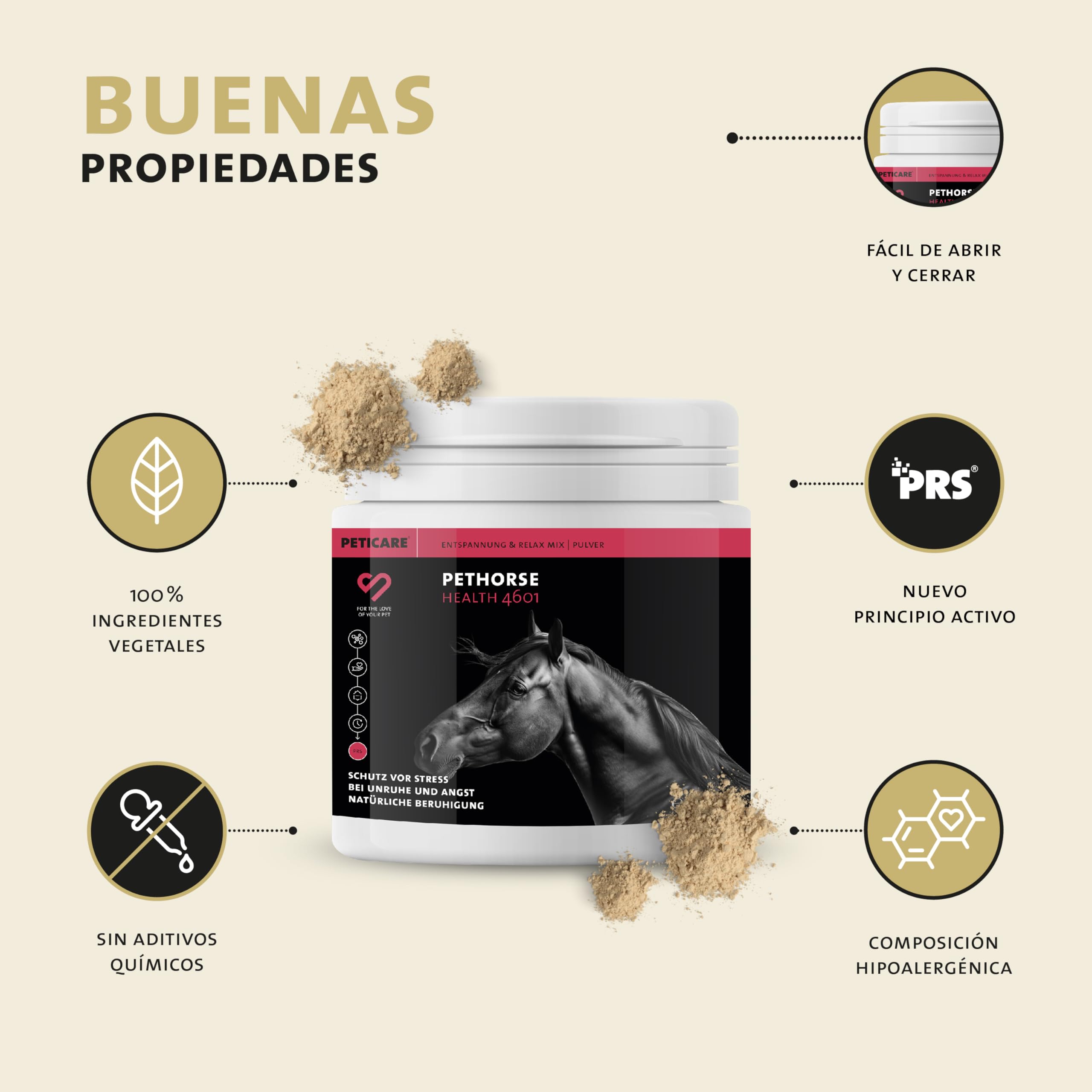 Peticare Relax-Mix Polvo para Caballos | Suplemento alimenticio calmante | Ingredientes Naturales, con valeriana y ashwagandha | Alivio del estrés y relajación | petHorse Health 4601