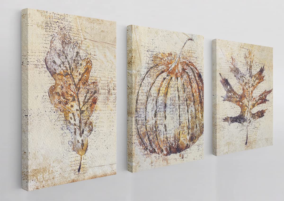 BXFAHZJ Fall Wall Art Canvas Maple Leaf Pumpkin Watercolour Drawing ...