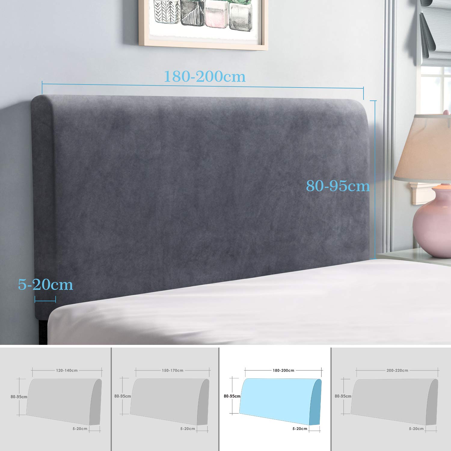 TAOCOCO Copertura testiera Letto, Copertura per Testiera per Letto Fodera Elastica Protezione, Protezione Elastica a Tinta Unita, Grigio 180-200 cm