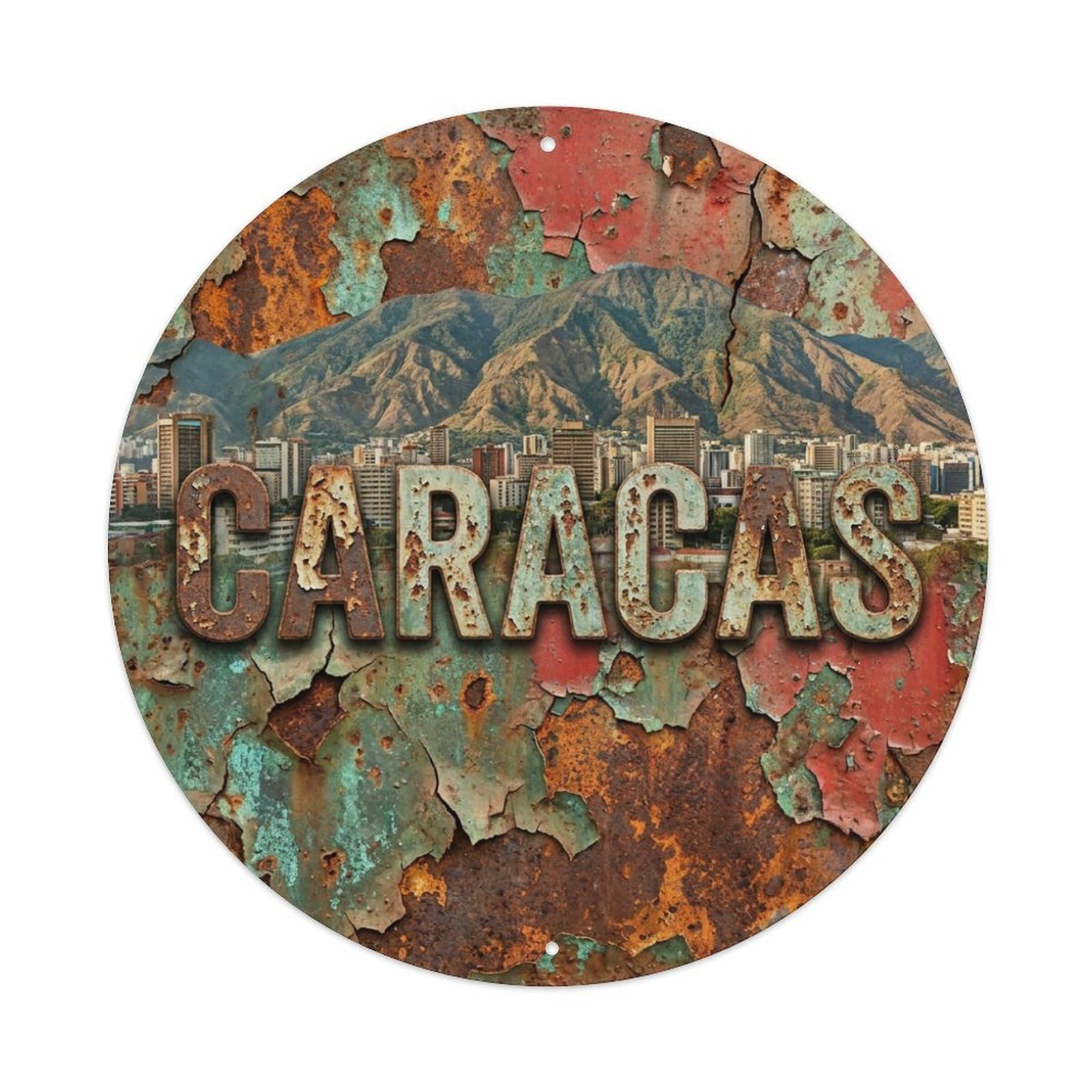 Vintage Travel Venezuela Caracas Metal Tin Sign