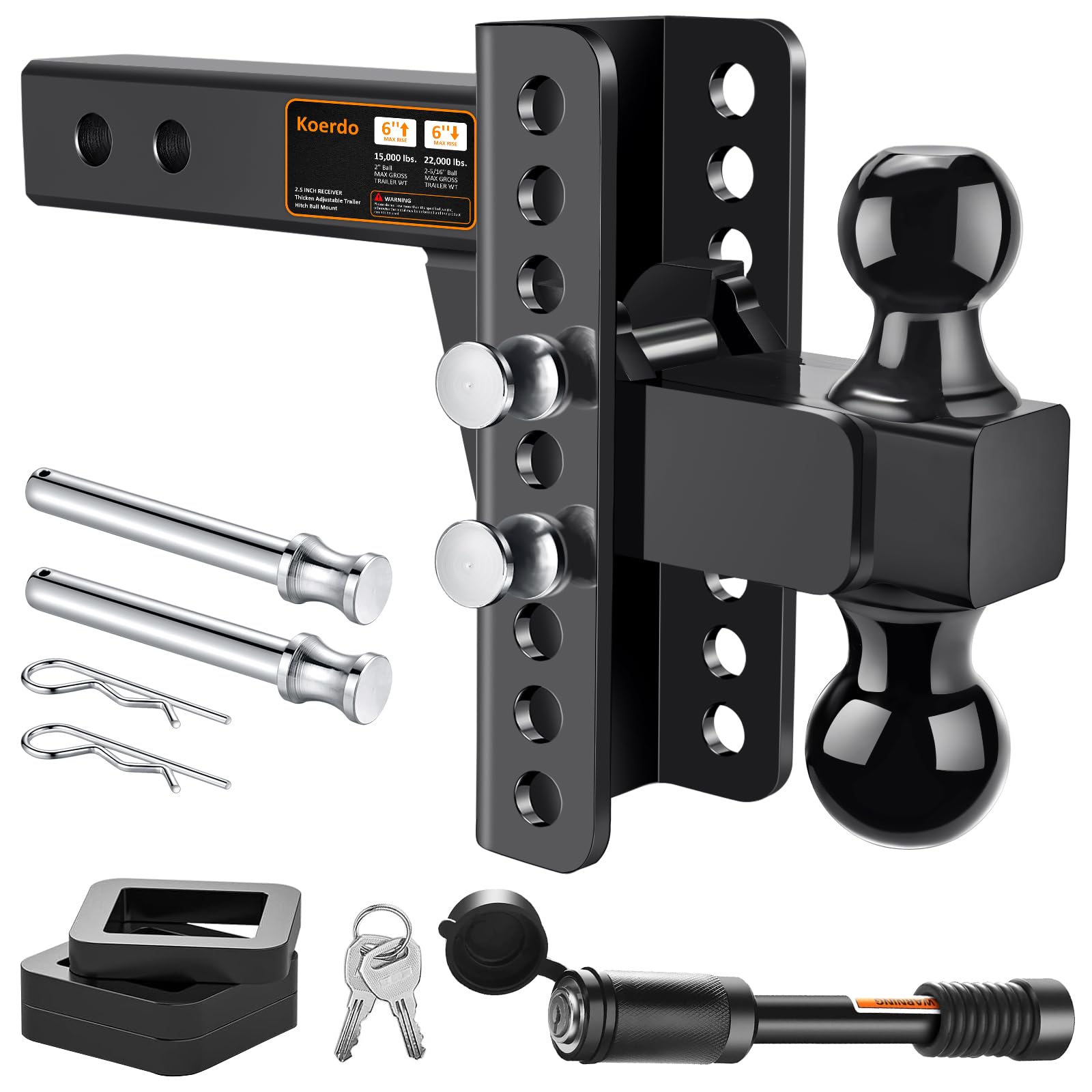 Photo 1 of Adjustable Trailer Hitch -Drop Hitch with 2.5 inch Receiver-6inch Drop/Rise, 2" & 2-5/16" Ball Hitches for Trucks, 22,000 LBS GTW, Tow Hitch with Anti-Theft Pin, Black