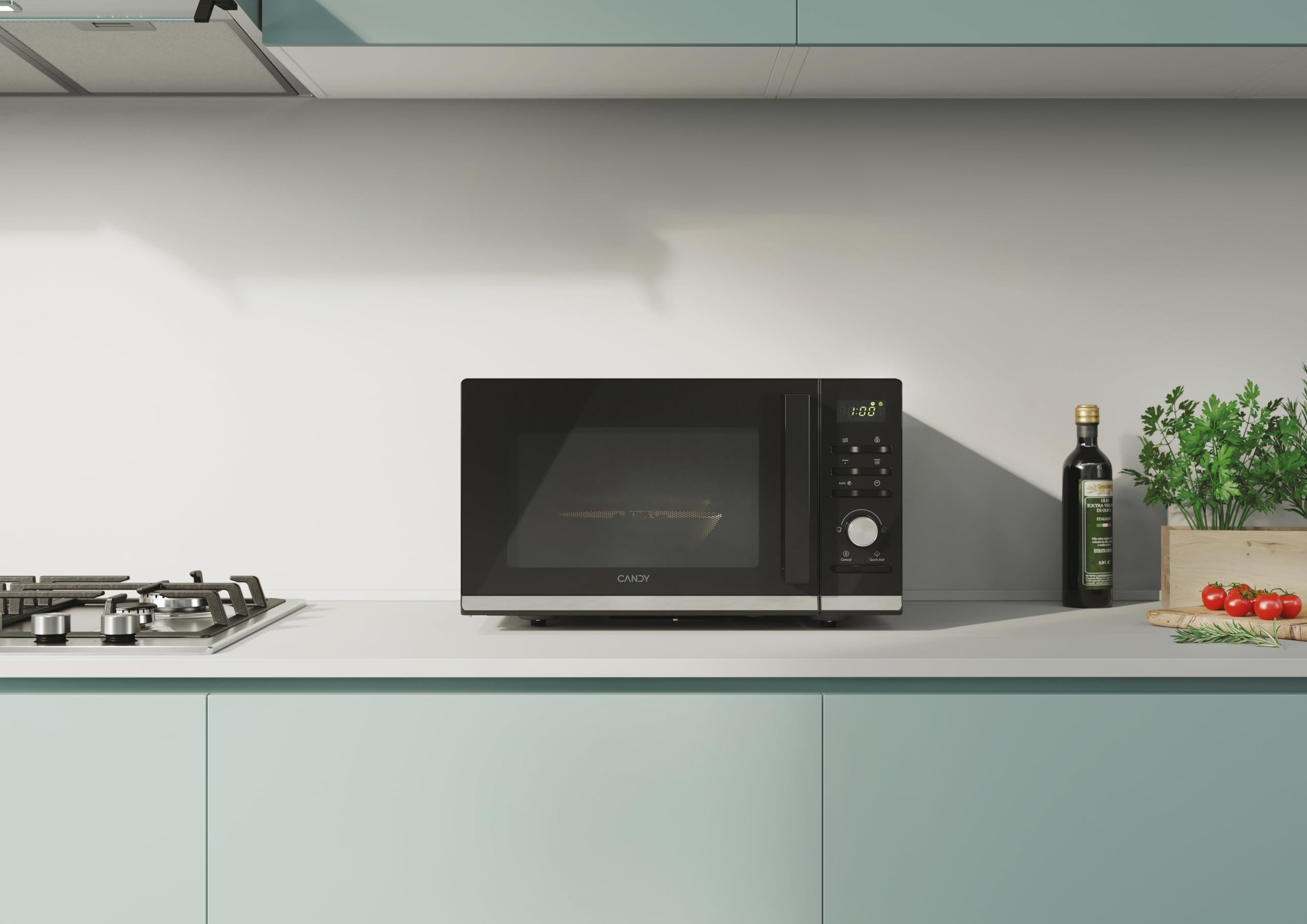 Candy Moderna Forno a Microonde con Grill, 25 Litri, 900W, 40 Programmi, 6 Livelli di Potenza, Funzioni Defrost e Autoclean, App hOn, Libera Installazione, 48,3 x 42 x 28,1 cm, Nero - CMGA25TNDB