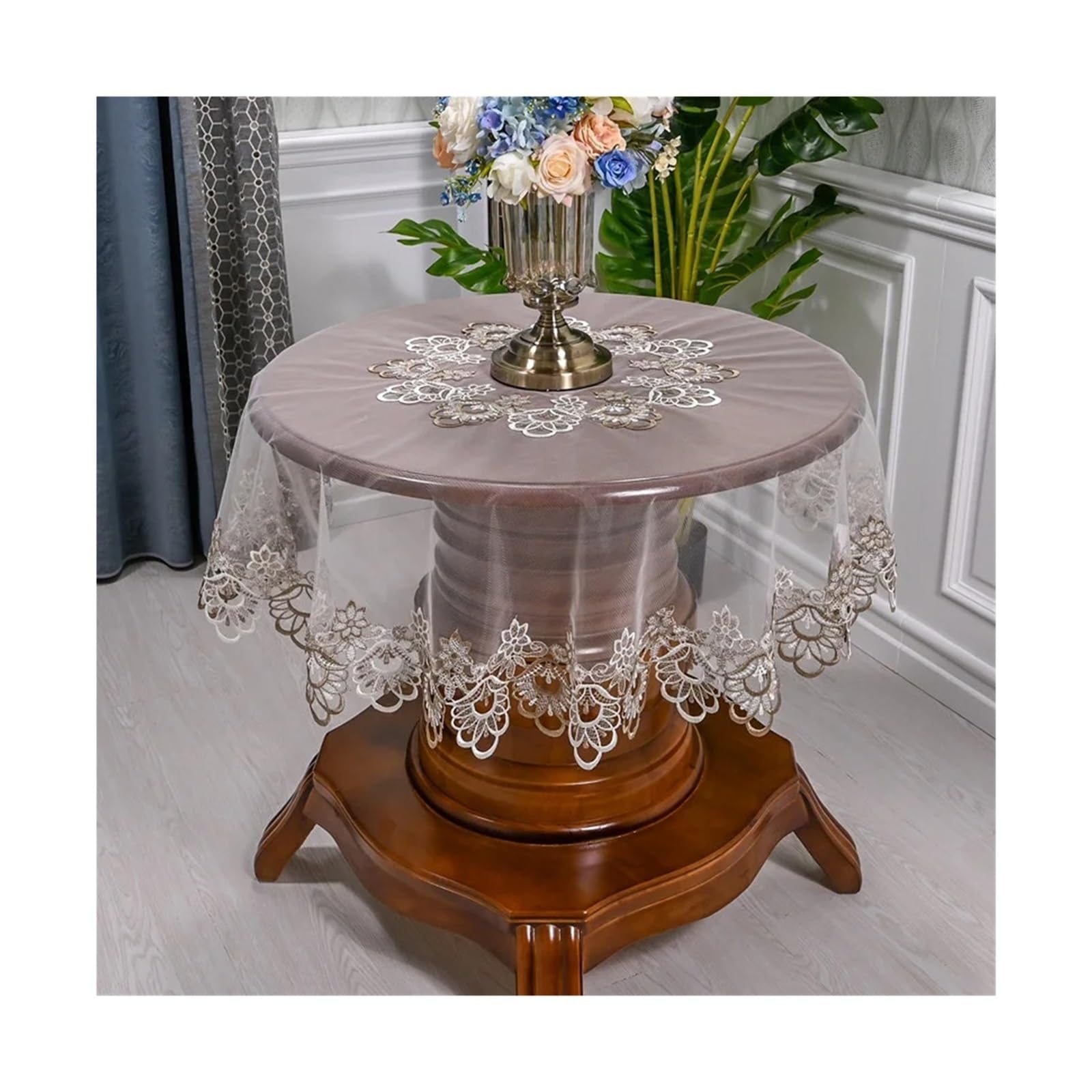 SHENJMAI Vintage Lace Table Table Cloth For Round Lace Tablecloth Dining Cover Embroidered Mat Dust(Color1,Diameter 175cm Round)