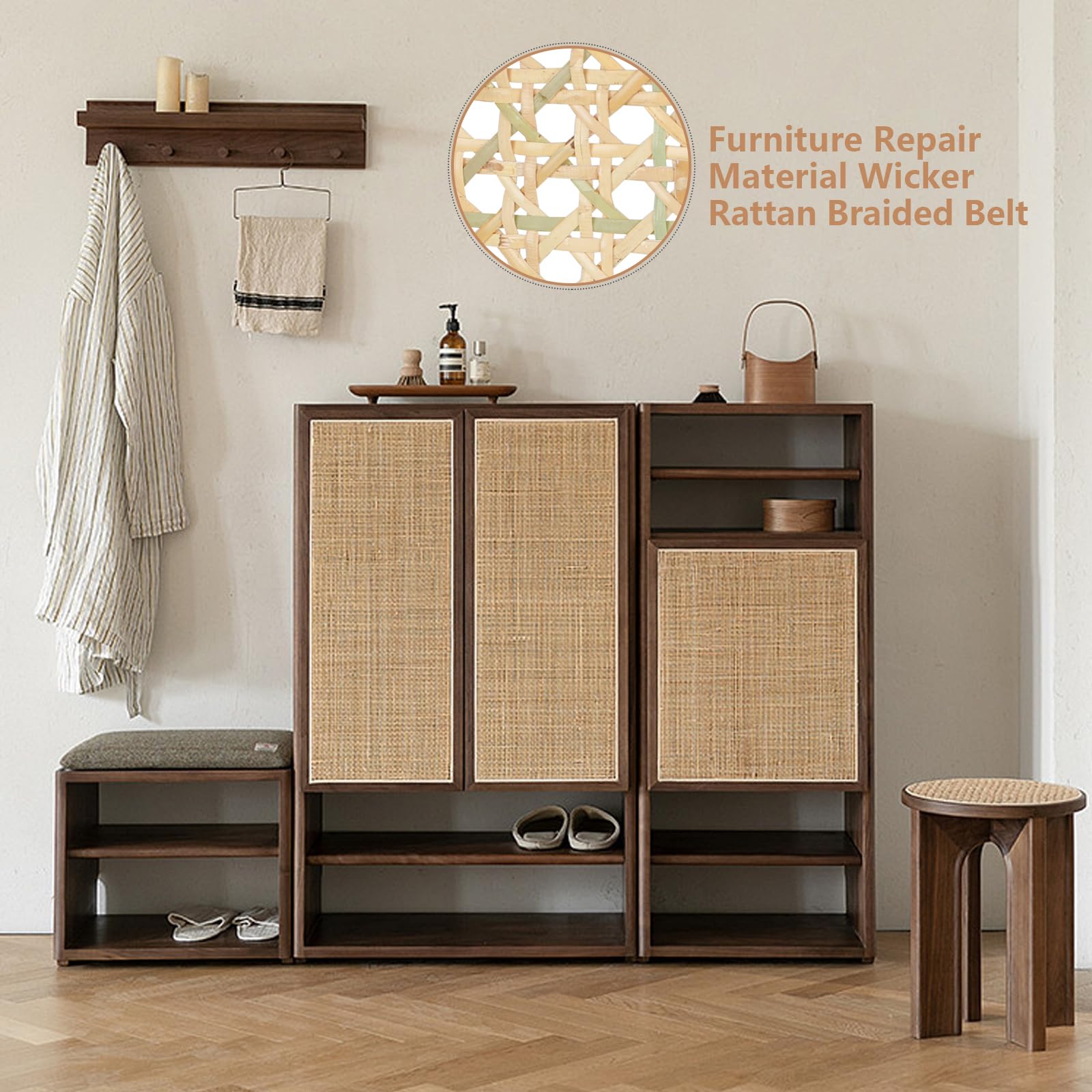 Rollo de cinta de ratán natural, tejido de nido de abeja, para muebles y decoración del hogar + guantes (150 x 50 cm, color natural)