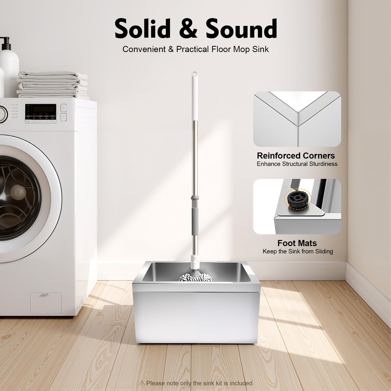 Lavabo da pavimento in acciaio inox 304, 56 x 48 x 28 cm, lavello | 48 x 40 x 20 cm, dimensioni interne: 48 x 40 x 20 cm, 10 kg. acciaio inox 304, cestello filtro, 4 piedini in plastica