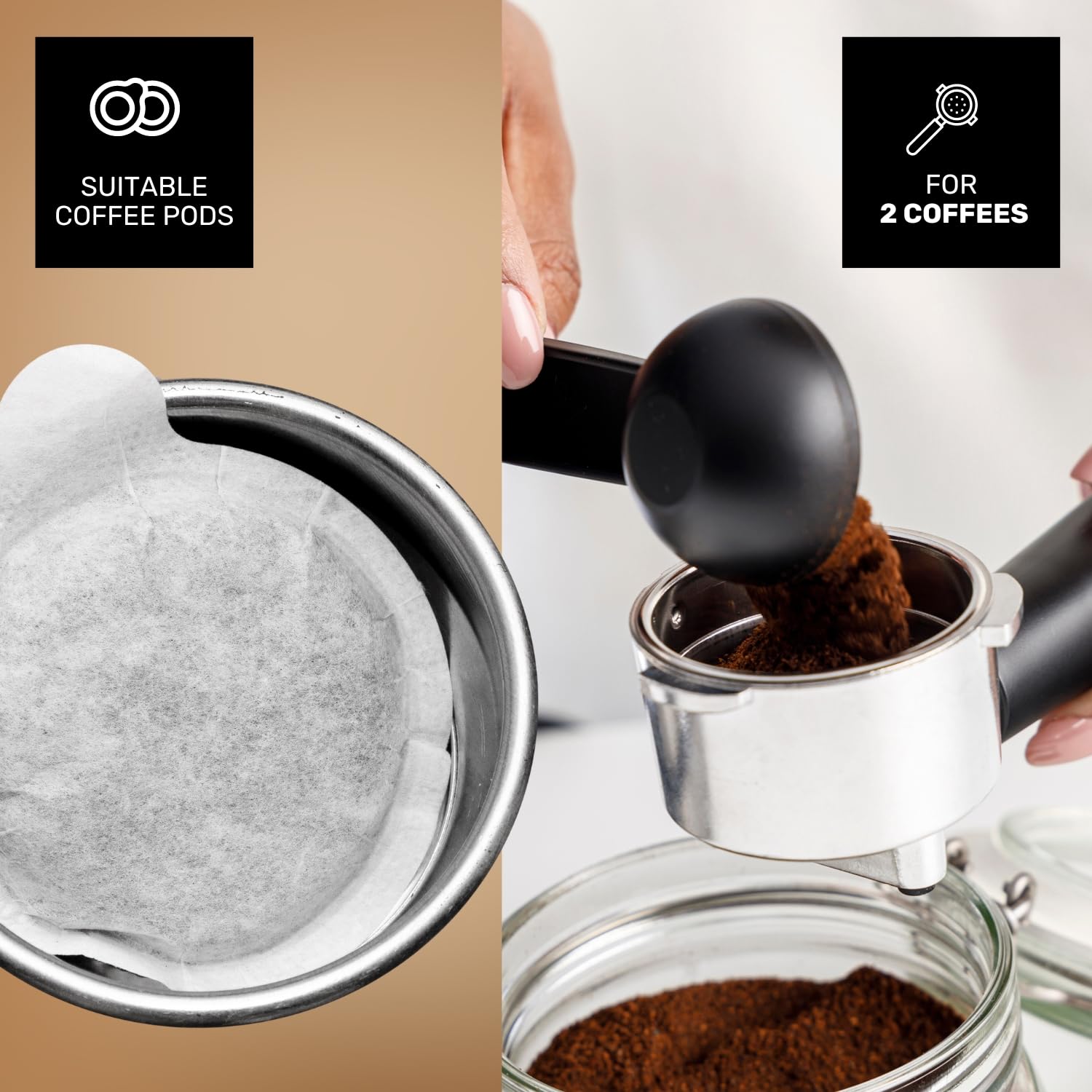 Taurus - Macchina da Caffè Espresso Euforia Compact 1350W | 20 Bar di Pressione | Sistema Thermoblock | Filtro Supreme Cream | Vaporizzatore Orientabile | Doppia Erogazione | Cucchiaio Dosatore