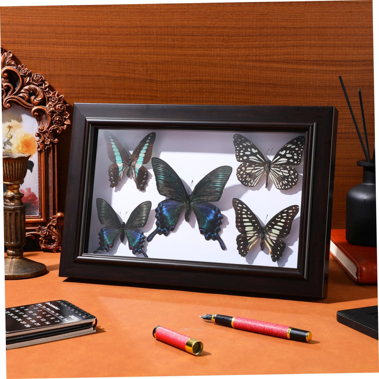 Healeved Marco Madera y Pared decoración para Escritorio con Mariposas Decorativas en Acabado Exquisito Adecuado Adornar Obsequio de Cumpleaños el Hogar