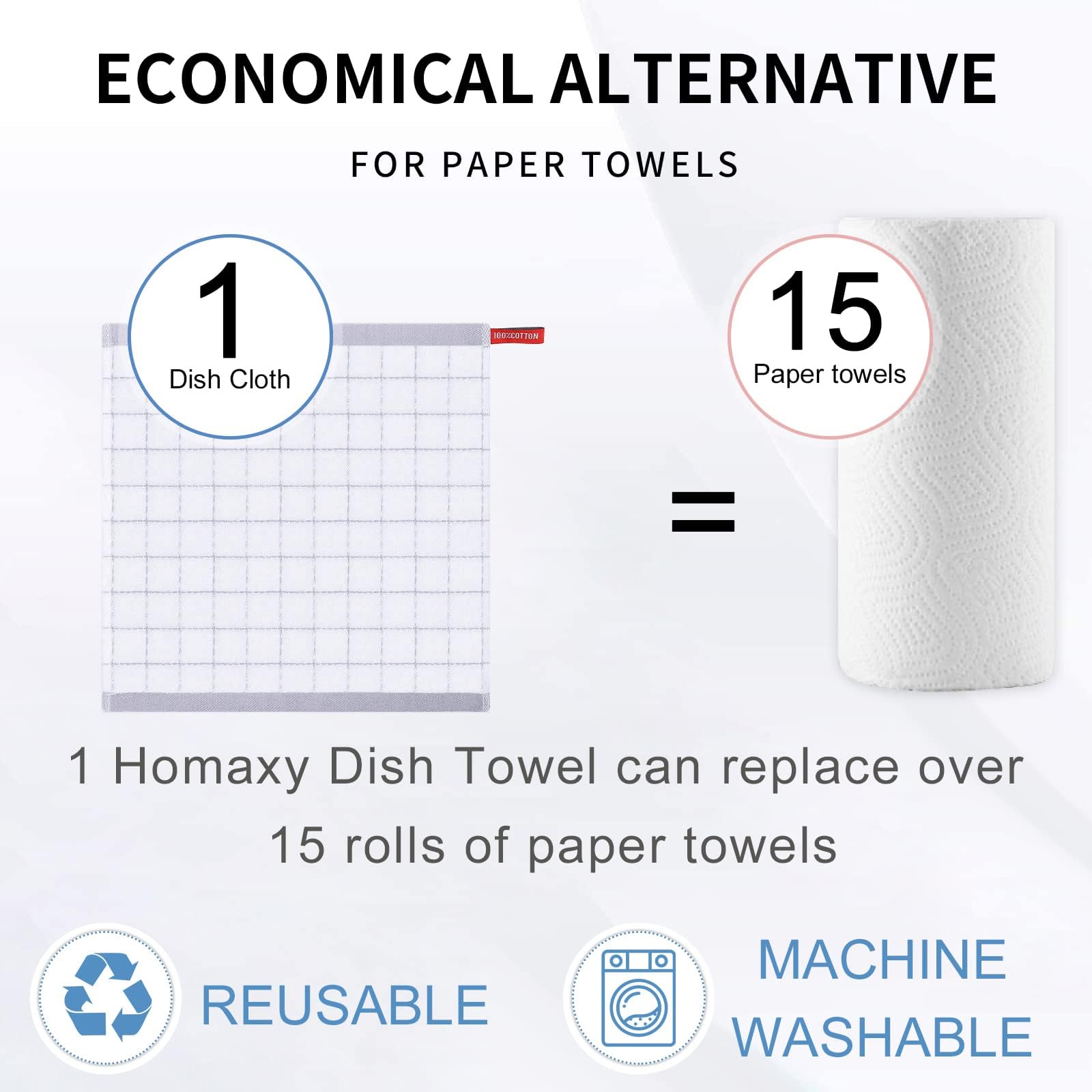 Homaxy Lot de 8 torchons de Cuisine en Tissu éponge 100% Coton, Blanc