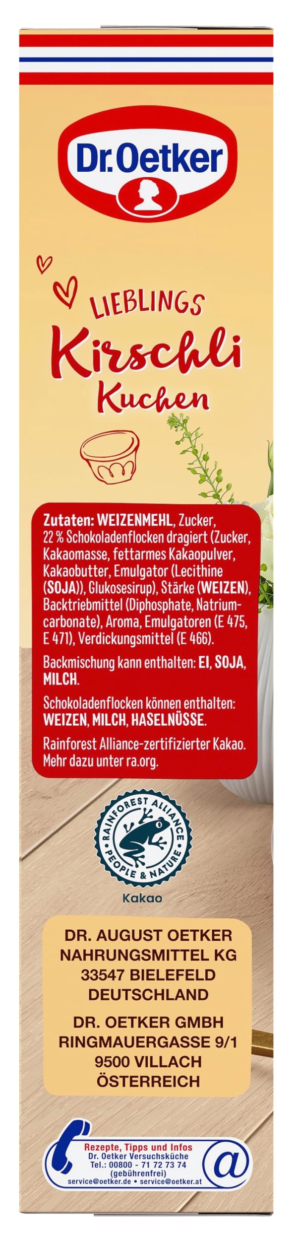 Dr. Oetker Kirschli Kuchen, 8 x 435 g, Backmischung für Rührkuchen mit Kirschen & Schokoladenflocken, fruchtig-schokoladiger Rührkuchen, gelingsicheres Backen