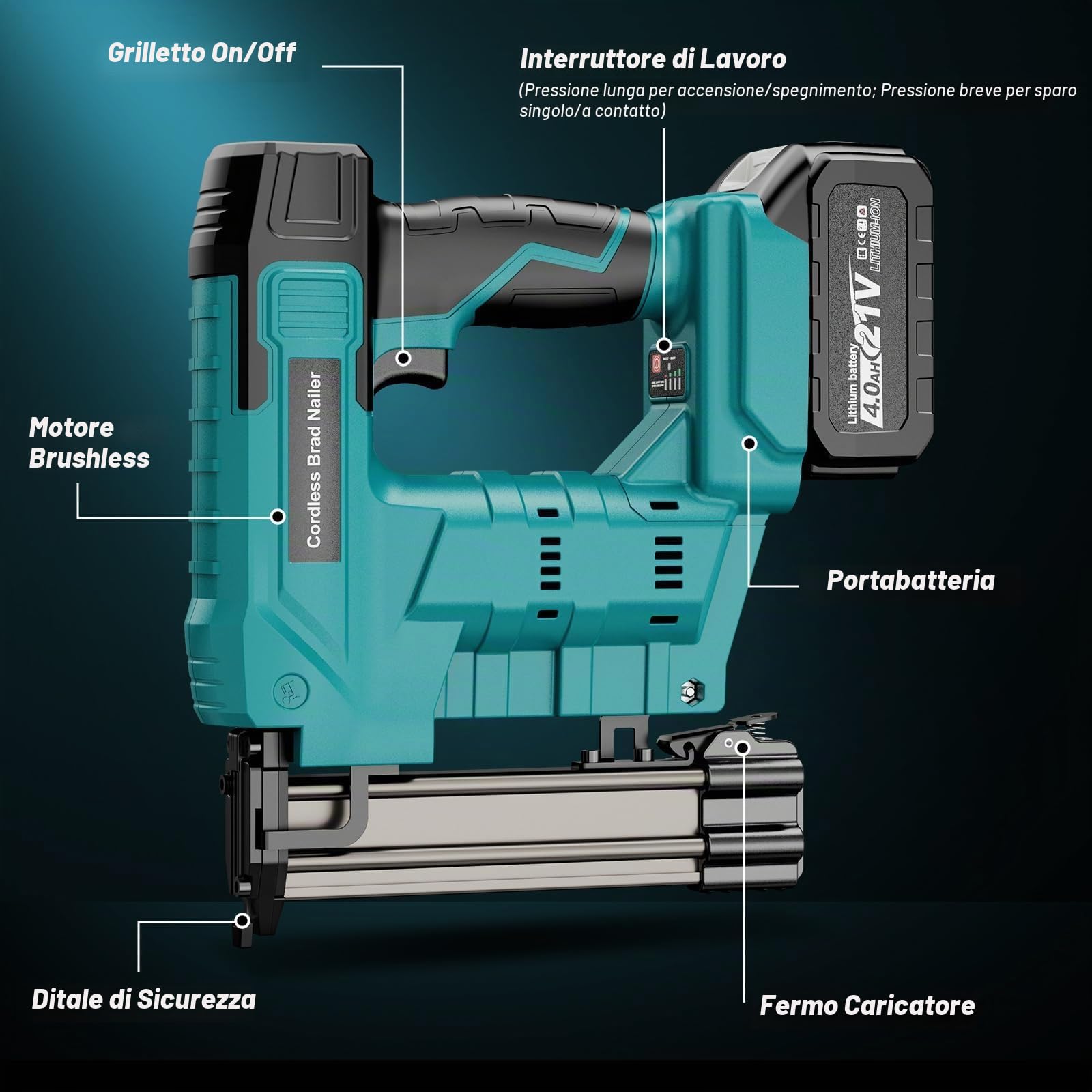 Yofuly Sparachiodi a Batteria Compatibile con Makita 18V 21V Batteria, 1 x4000mAh Batteria e Caricabatteria 3000 chiodi Pistola Graffatrice Elettrica per Legno DIY Tappezzeria Falegnameria