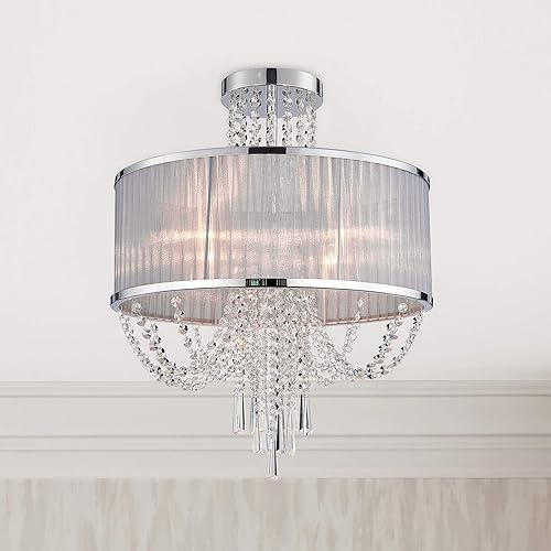 Modern Crystal Raindrop Chandelier Lighting Semi Flush Mount LED Ceiling Light Fixture Pendant Lamp for Dining Room Bathroom Bedroom Livingroom 4 E12 LED Bulbs Required Diameter 20 inch Height 24 inch