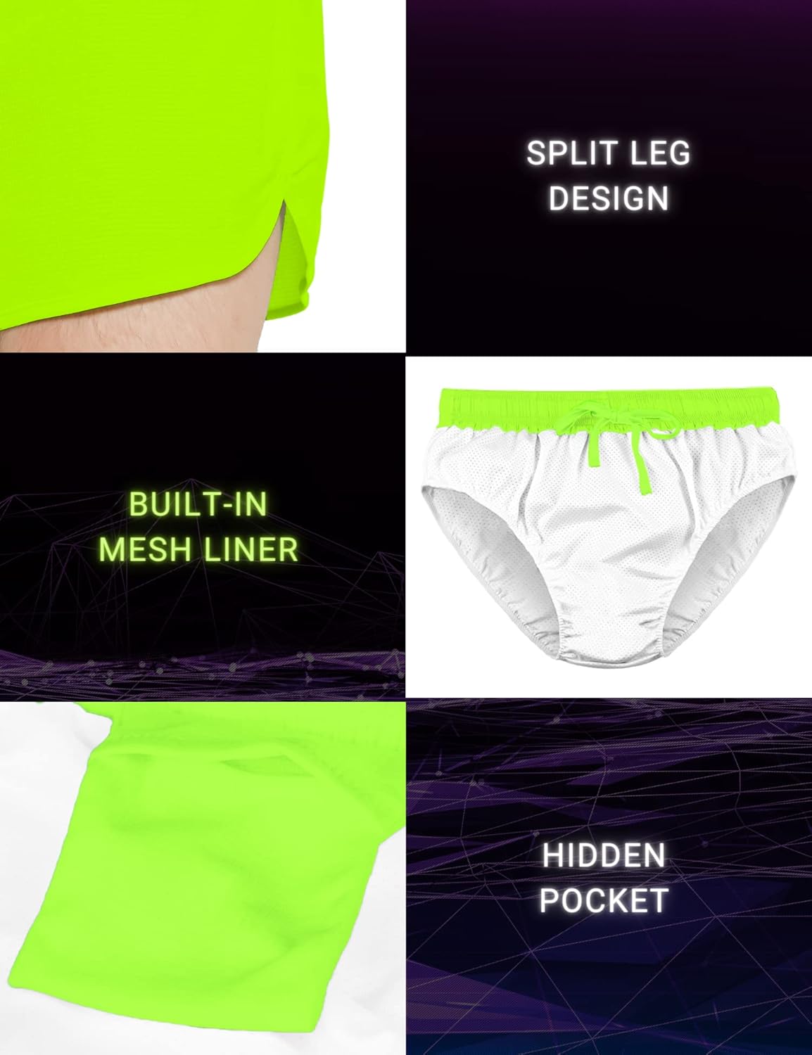 DEMOZU Men's 3" Neon Running Shorts - Bright Split-Leg Racing & Marathon Shorts with Liner for Speed Training - Image 5