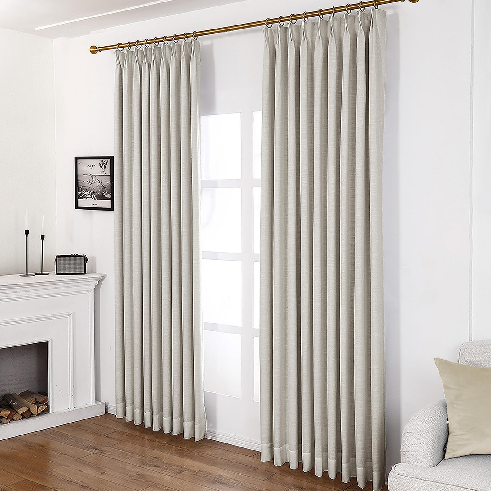 Cortinas opacas de lino gris claro de 84 pulgadas de largo, 100 % bloqueo de luz, tela texturizada para dormitorio y sala de estar, 72 pulgadas de ancho x 84 pulgadas de largo, 2 paneles, diseño