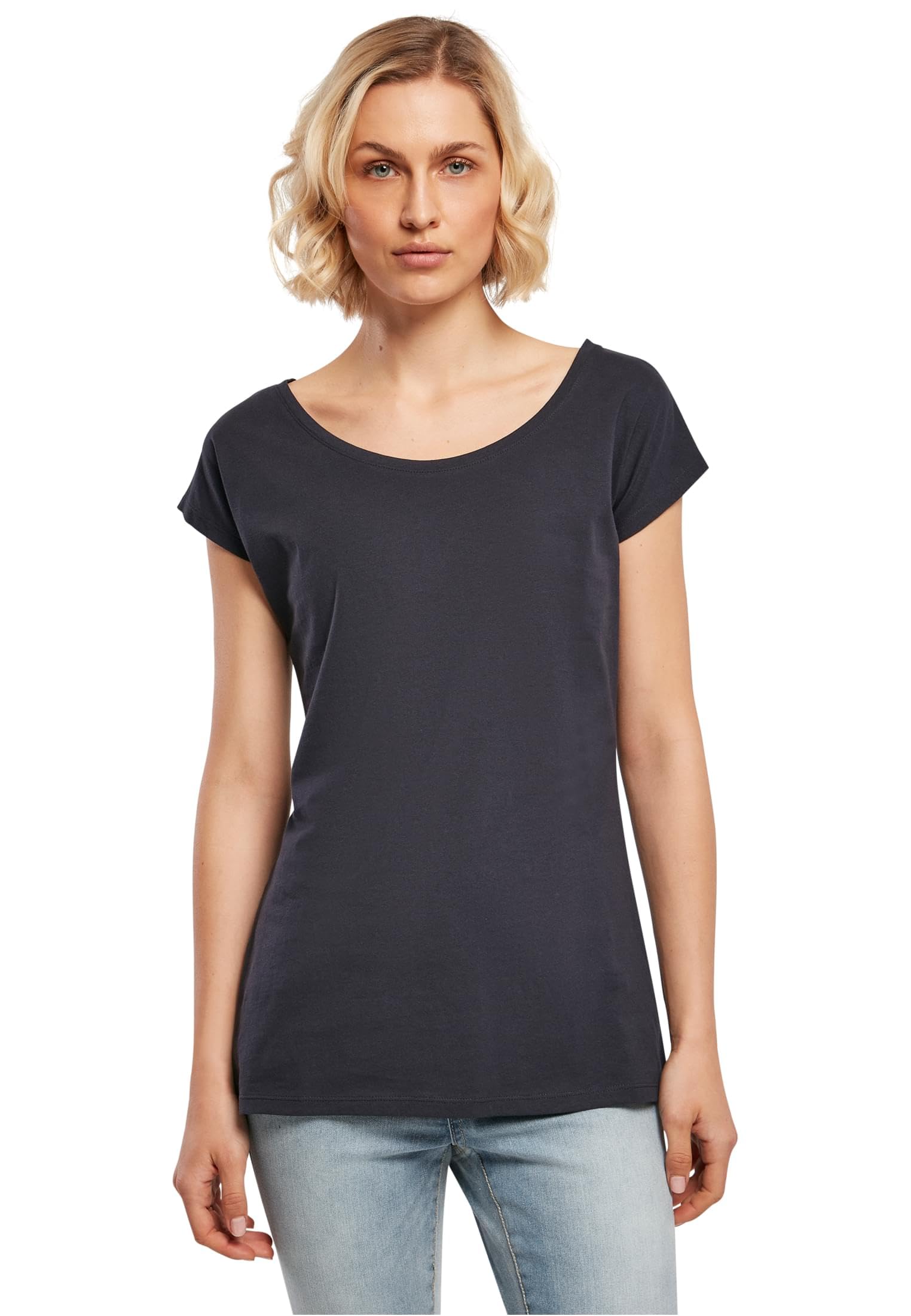 Build Your Brand Women's Bleu ’S Wide Neck T-Shirt