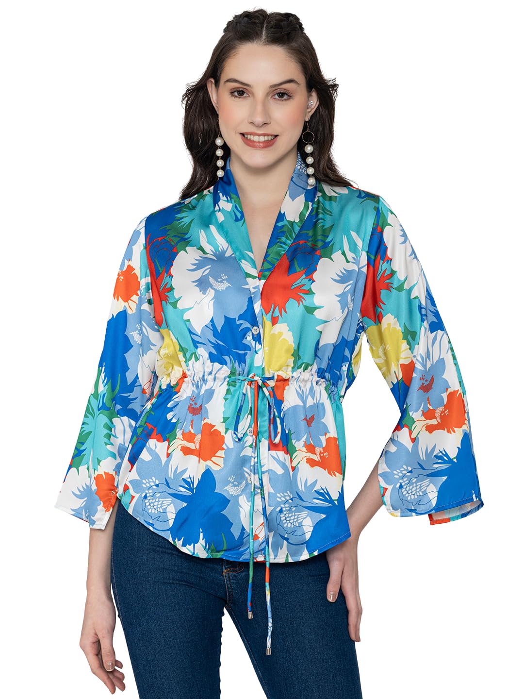 lounge dreams Blue Solid Satin Kimono Top-picture-23