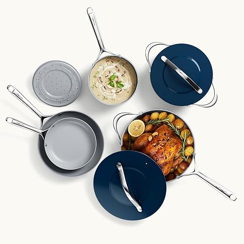 Miniatura 9 de Juego de utensilios de cocina de cerámica antiadherentes con tapa, no tóxico, sin PTFE/PFOA/PFAS, distribución rápida y uniforme del calor,