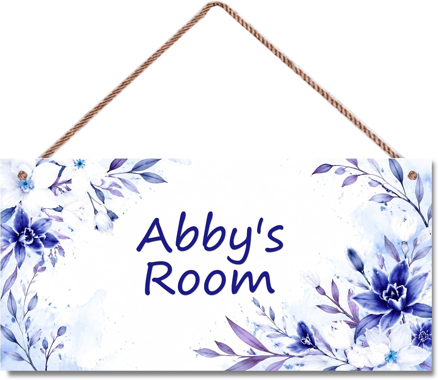 Personalized Blue Flower Sign Elegant Floral Bedroom Door Hanging Decor