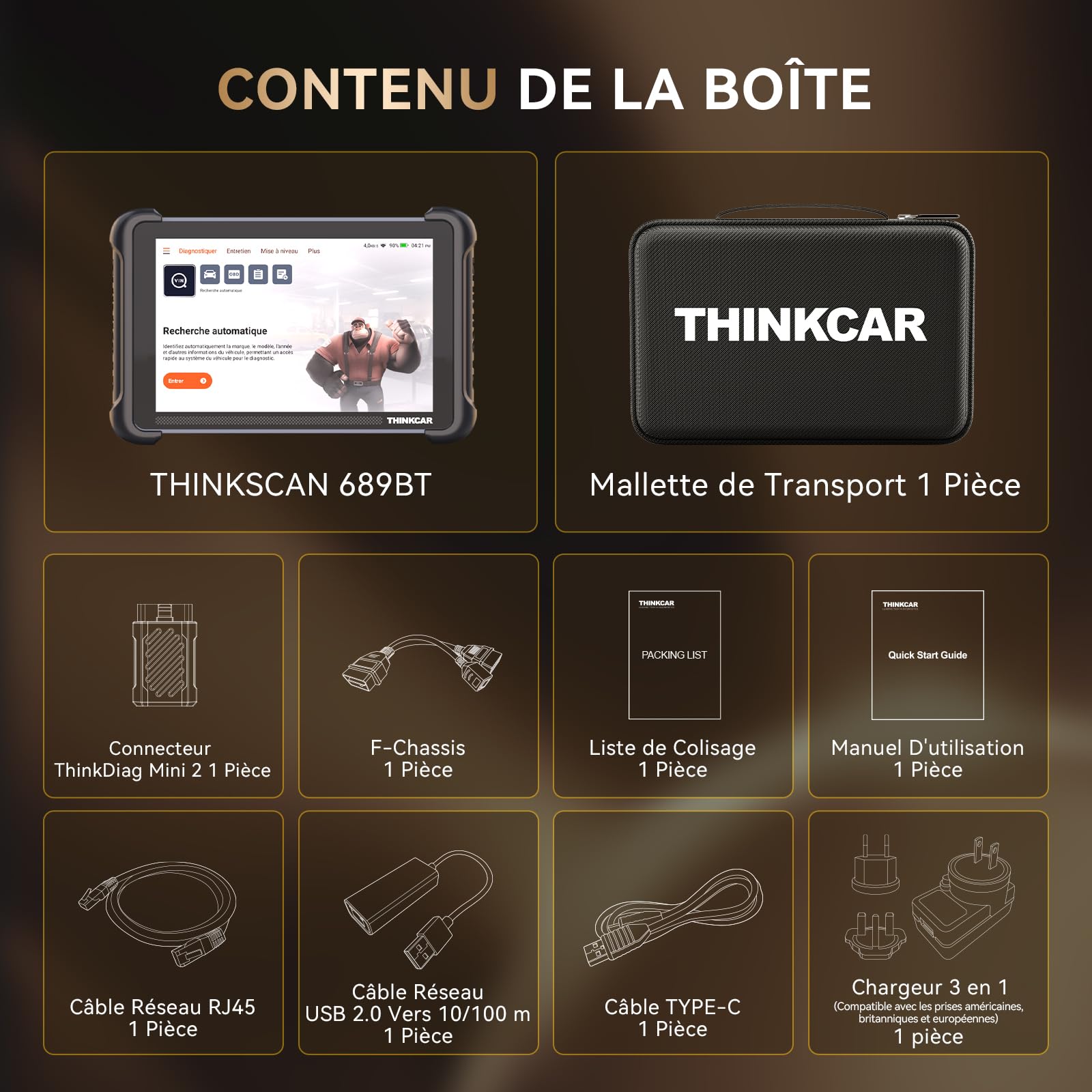 thinkcar Outil D'analyse Bidirectionnel sans Fil, Outil de Diagnostic Automobile Tous Systèmes THINKSCAN 689BT, Scanner OBD2 Bidirectionnel avec Codage ECU, 34 Services (THINKSCAN 689BT)