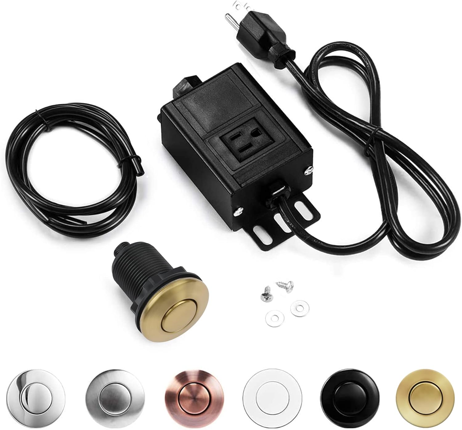Garbage Disposal Air Switch Kit, Sink Top Waste Disposer 2" Brushed Gold On/Off Push Button with Aluminum Alloy Power Module, Food Waste Disposals Replacement Parts by CLEESINK
