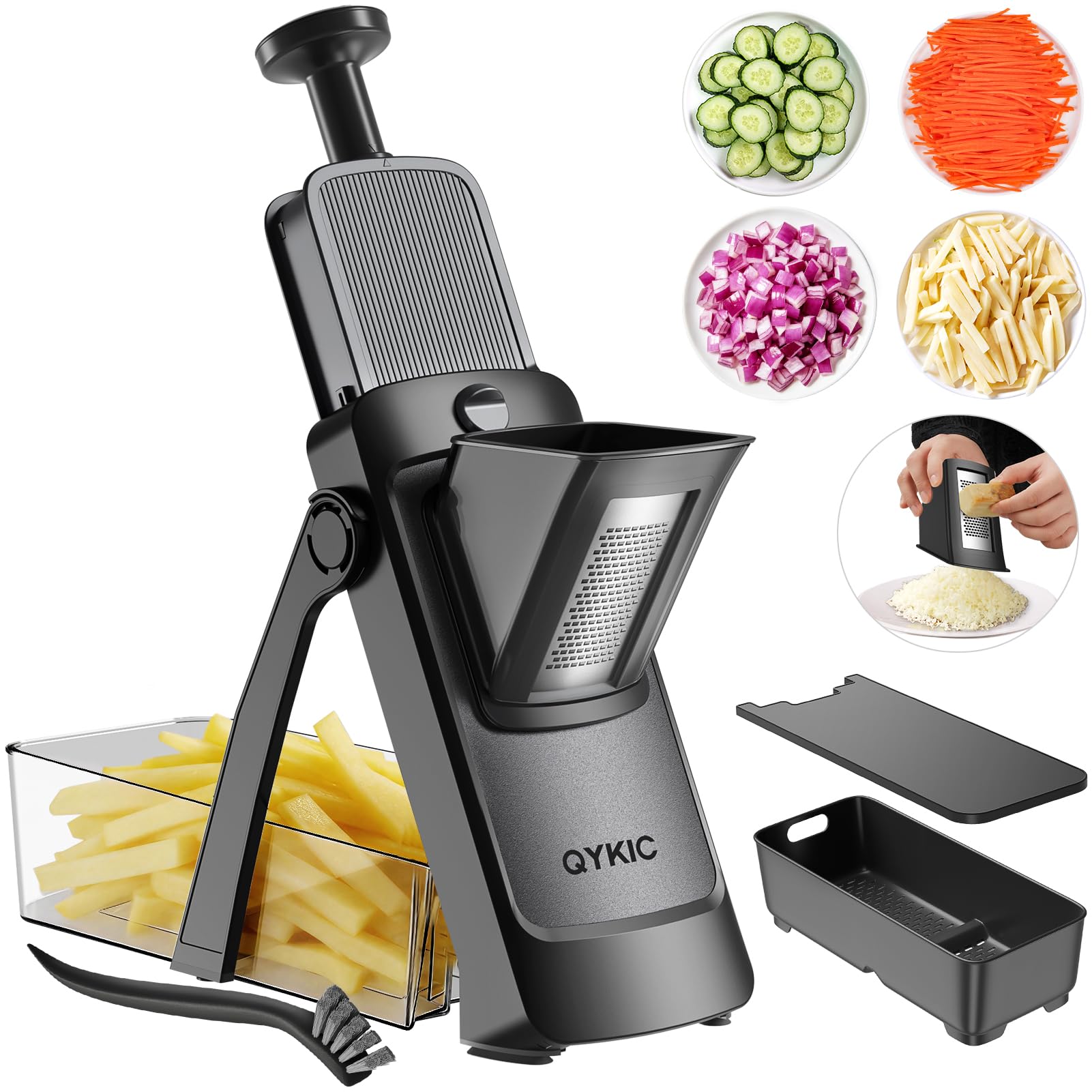 QYKIC Mandoline Slicer for Kitchen, Adjustable 0.1-8mm (S4 Black) | 0.1-8mm Adjustable Po…