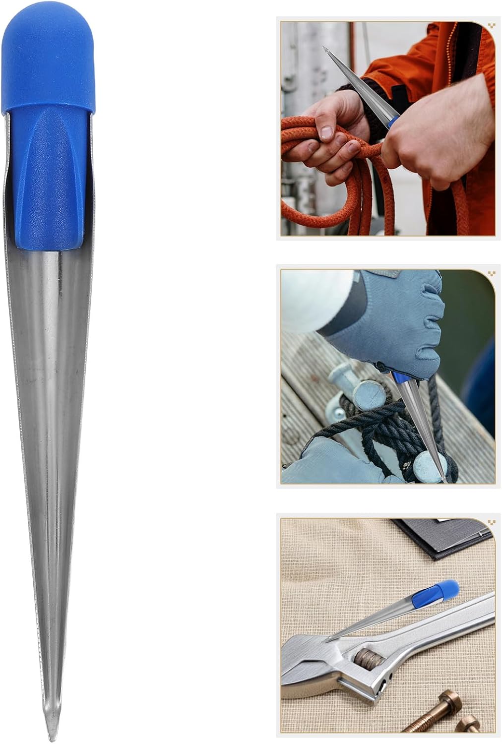 Boat Rope Threading Tool Stainless Steel Marine Rope Splicing Picker with Blue Plastic Handle Small Size for Sailing and Boat Maintenance