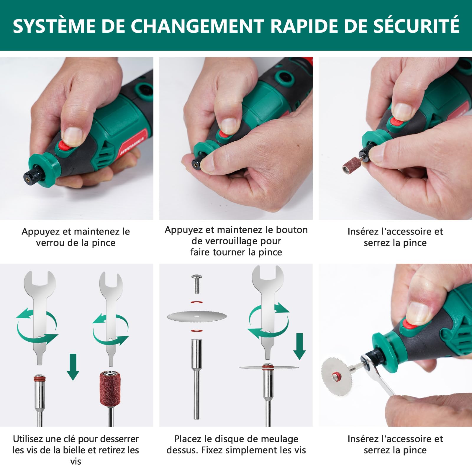 HYCHIKA Outil Rotatif 170W, Kit d’Outils Rotatifs à Vitesse Variable Avec Arbre Flexible, Kit d’accessoires 173pcs et Outil Multifonction 8000-35000RPM, Parfait Pour la Coupe, Le Ponçage de détail