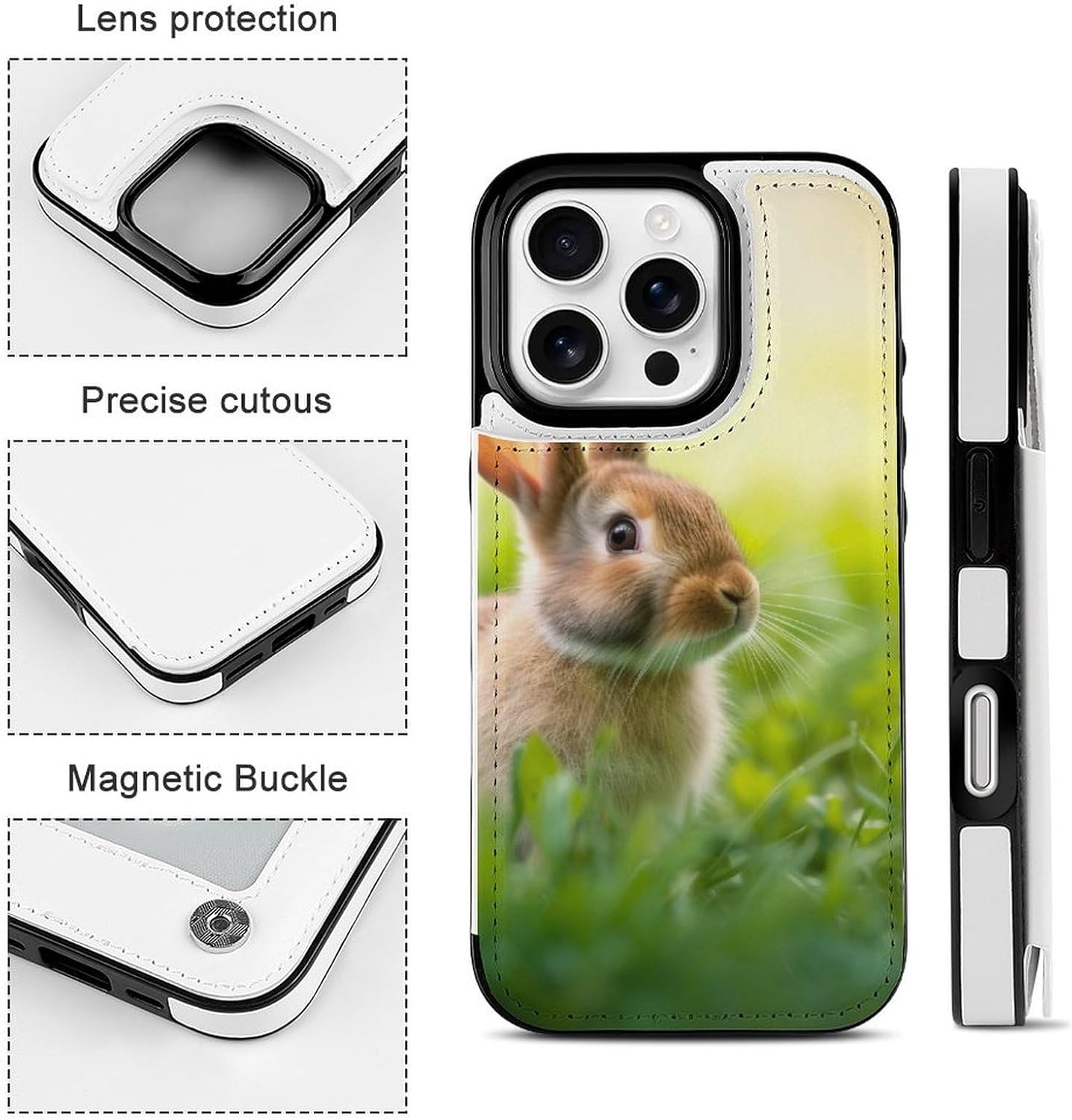 Cute Bunny Printed Wallet Case for iPhone 16 Pro - Flip Leather Wallet Phone Cases Cover with Card Slots