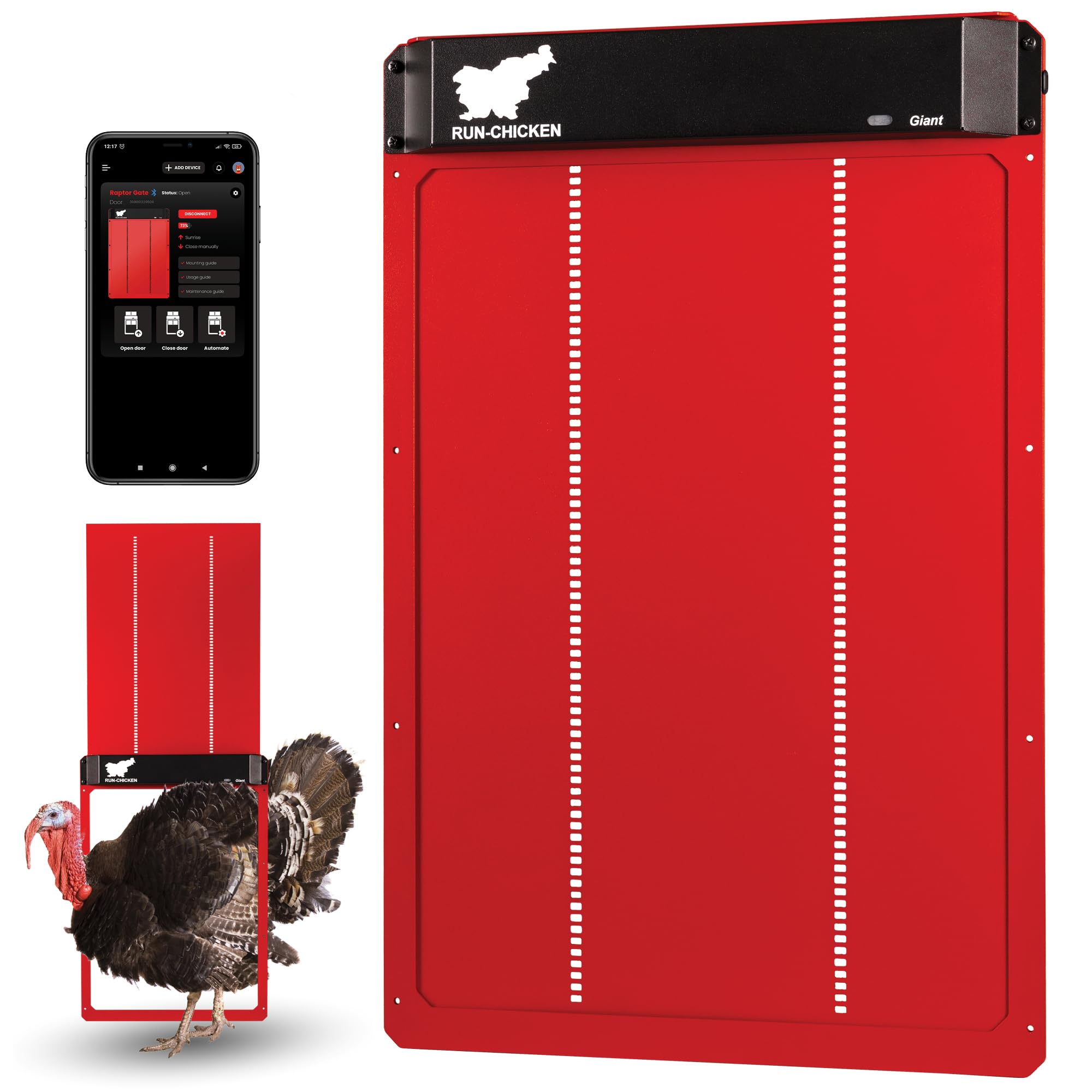 RUN-CHICKEN Door Giant – Large Automatic Poultry Coop Door for Ducks & Turkeys, Not for Chickens, Battery Powered/Solar Compatible, Heavy-Duty