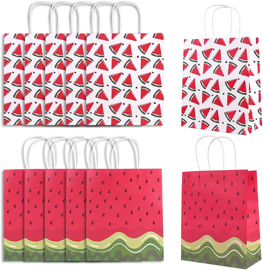 Crazy Night 12 PCS Party Favor Bags for Watermelon Birthday Party Supplies, Hawaiian Luau Party Gift One in a Melon Goody Treat Candy Bags for Summer Kids Birthday Party Decorations