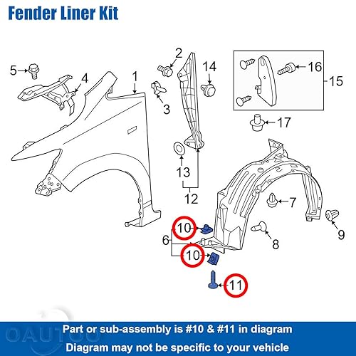 Miniatura 4 de OAUTOO 20Sets Fender Liner & Splash Shield Tornillo con Kit de Tuerca para Honda 90308-SB2-013 90114-SE0-000