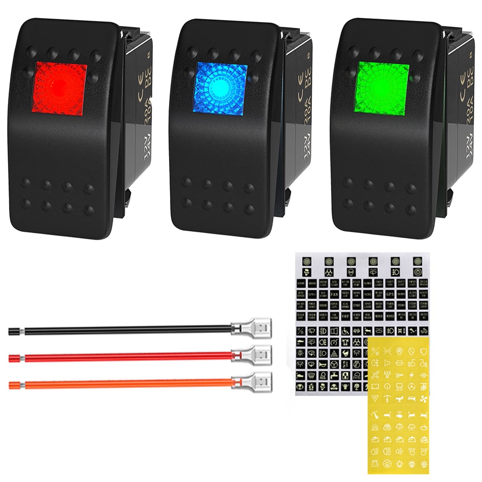 3x Interruttore A Bilanciere Con LED Rosso 12V 20A, ON/OFF, Per Auto, Barca, ATV, Pannello