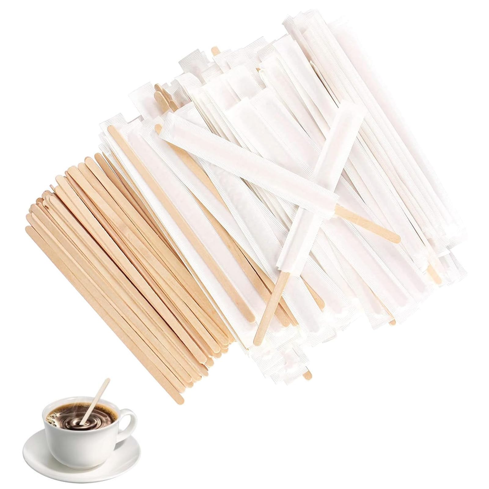 Elegance-go Coffee Stir Sticks, Pack of 200 Disposable Wood Sticks, 5.5 Inch Individually Paper Wrapped Wooden Coffee Stirrers for Hot and Cold Drinks
