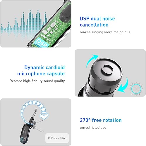 Miniatura 3 de ZOWEETEK Micrófonos inalámbricos para cantar, micrófono dinámico de mano dual con receptor recargable, juego de micrófono de karaoke para cantar,