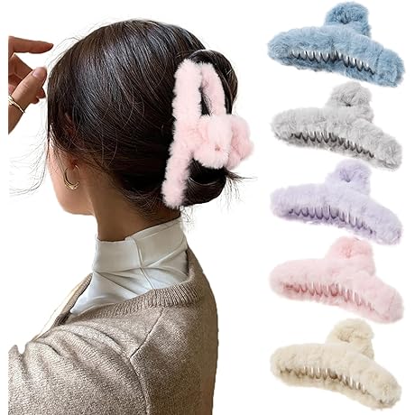 5PCS Pink Fluffy Hair Clips