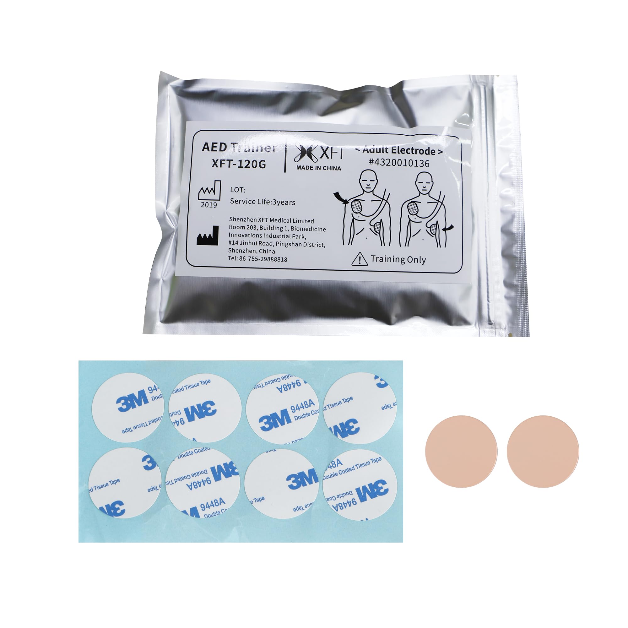 Almohadillas de electrodos de entrenamiento para DEA para adultos XFT-120G, almohadillas de repuesto para entrenamiento de desfibrilación (paquete de 1)