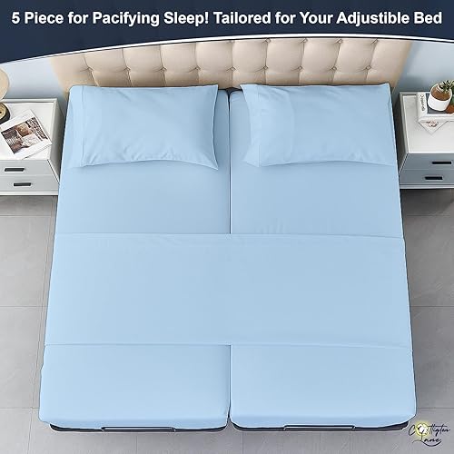 Miniatura 6 de Cottington Lane Juego de sábanas divididas tamaño King de 5 piezas para cama ajustable, algodón suave de alta calidad de 16 pulgadas de profundidad