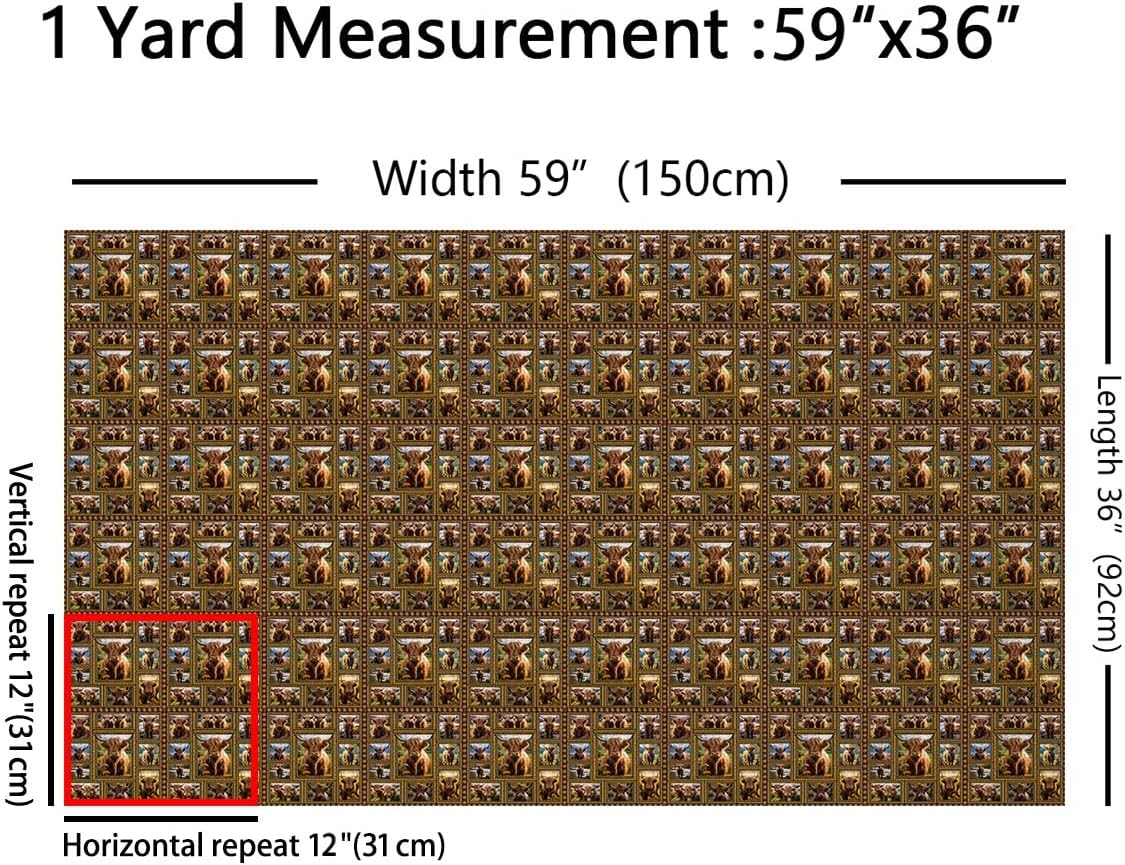 Feelyou Kids Highland Cow Fabric by The Yard 3 Yards Highland Cattle Plaid Upholstery Fabric for Chairs Western Farmhouse Themed Decorative Waterproof Outdoor Fabric Women Men Outdoor Fabric