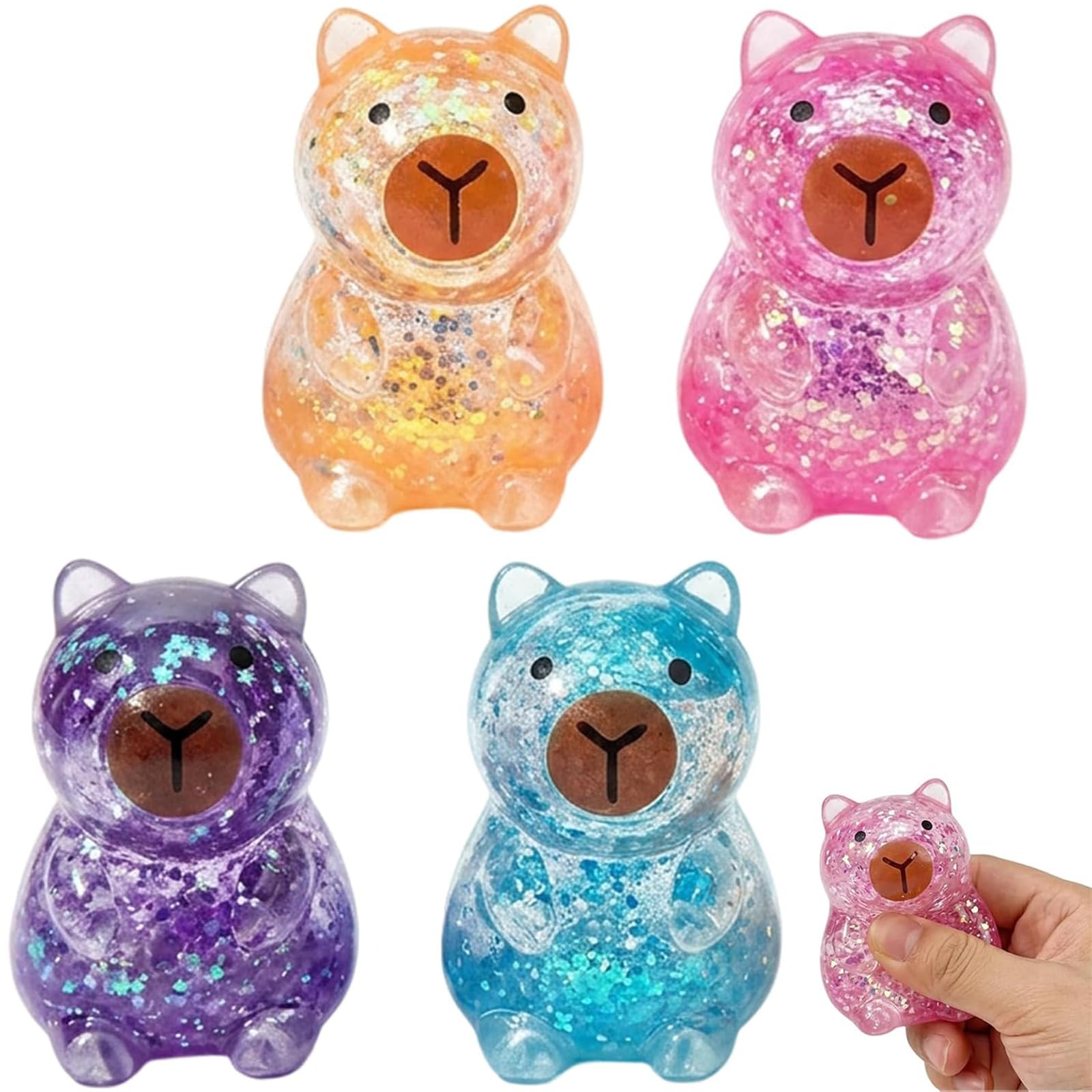 4 Pcs Capybara Squishy Toys Set, Capybara Fidget, Portable Desk Decor for Office and Classroom, Four Colour Assortment in Purple, Orange, Blue, Pink