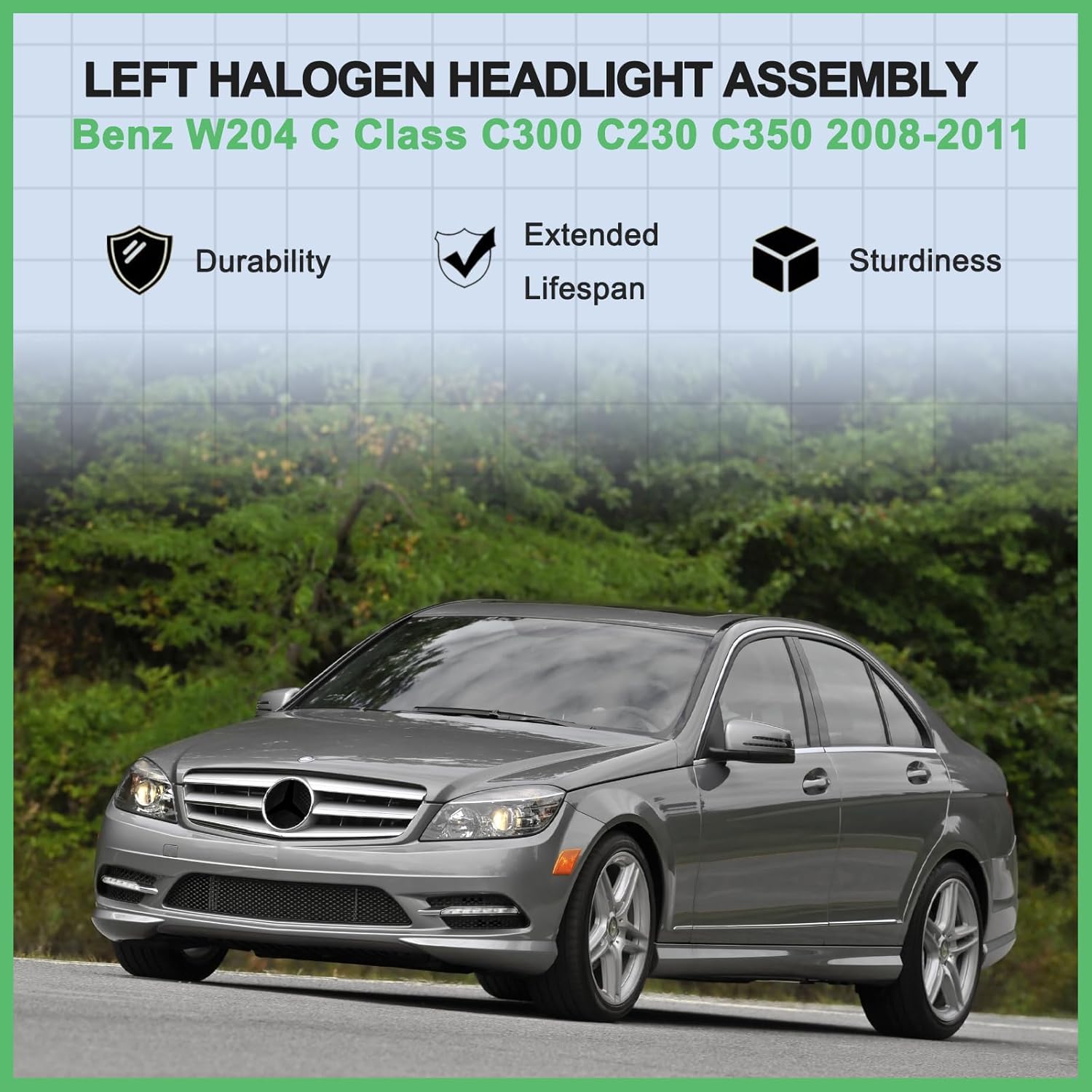 Headlight Assembly for Mercedes Benz W204 C Class Headlamp C300 C230 C350 2008 2009 2010 2011 (Left Driver Side)