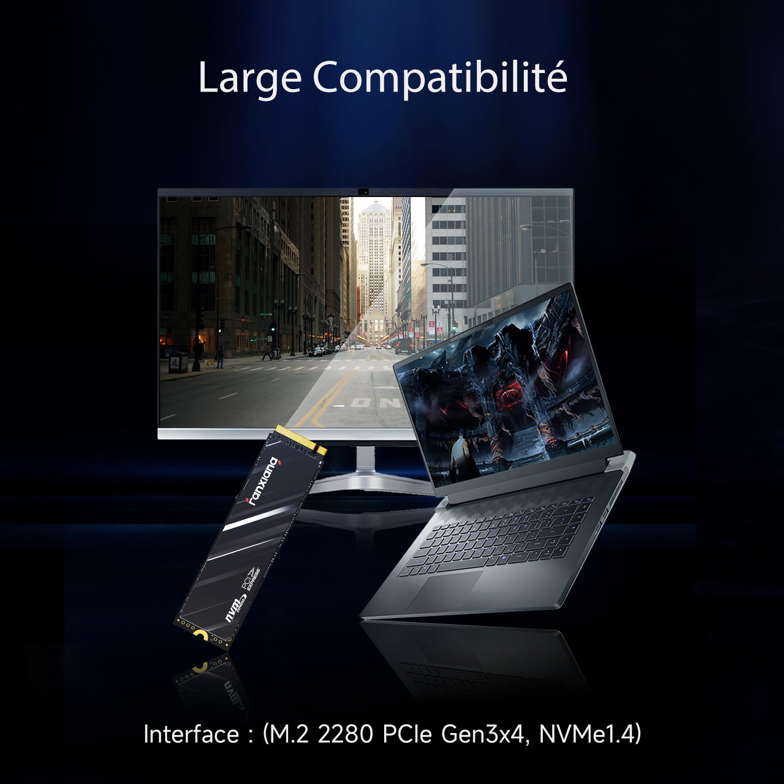 fanxiang SSD 512Go - SSD Interne NVMe M.2 2280 PCIe Gen3 x 4 - Disque Dur Jusqu'à 3000Mo/s - Compatible avec Ordinateur Portable et de Bureau - S501Q