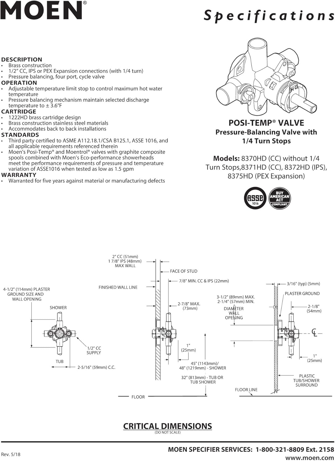 Moen 1222HD Commercial Heavy-Duty Brass Shell PosiTemp One-Handle Tub Shower or Shower-Only Faucet Cartridge Replacement - Faucet Cartridges - 