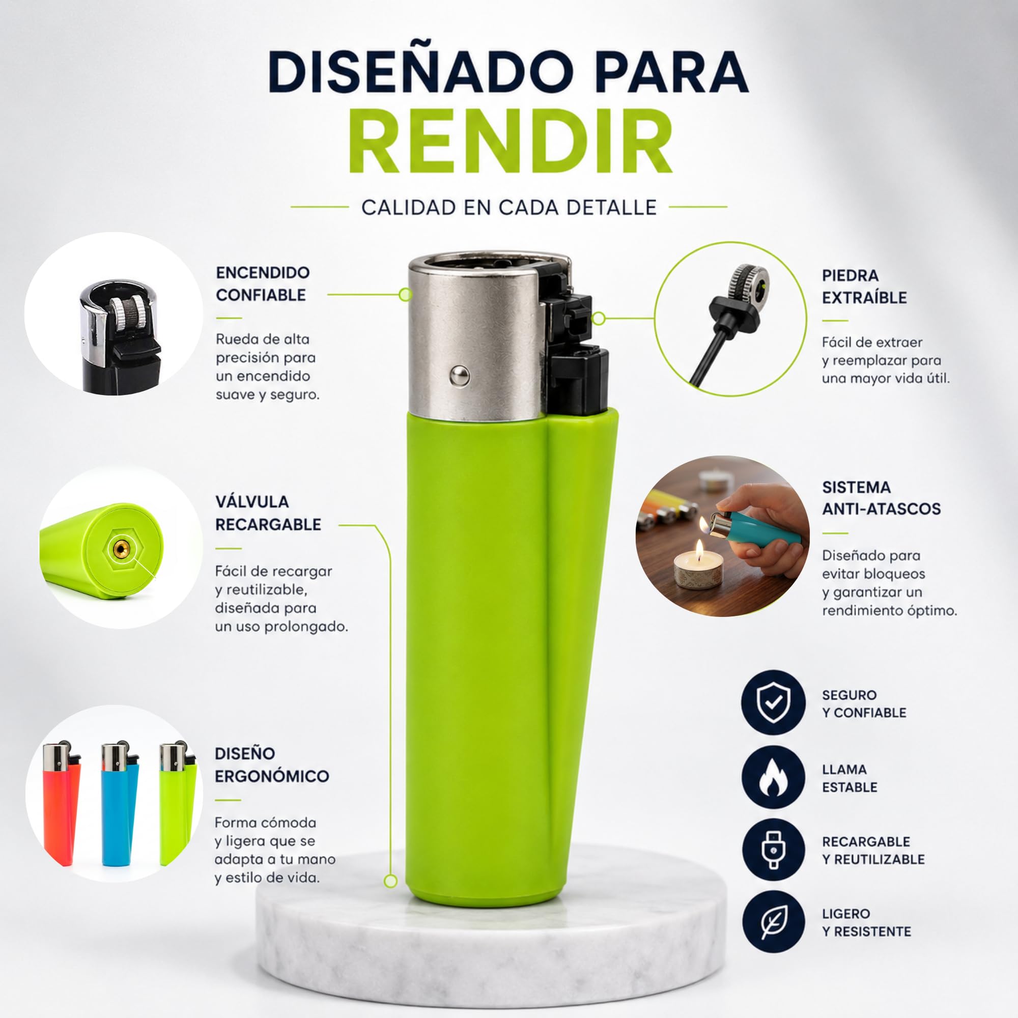 Pack 42 Mecheros Recargables con Gas Butano Encendedores Reutilizables de Piedra Larga Duración Llama Estable Encendido Rápido Colores Variados para Cocina Camping Velas y Barbacoa