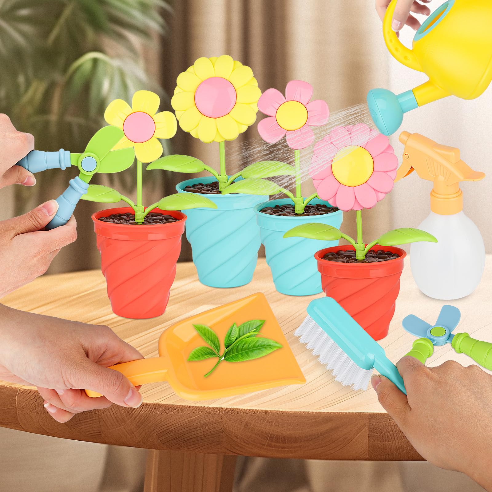24 Piezas Herramientas de Jardín para Niños con Pegatinas, Juguetes de Jardín Niño, Regadera Pala Rastrillo, Juego de Juguetes de 2 Años