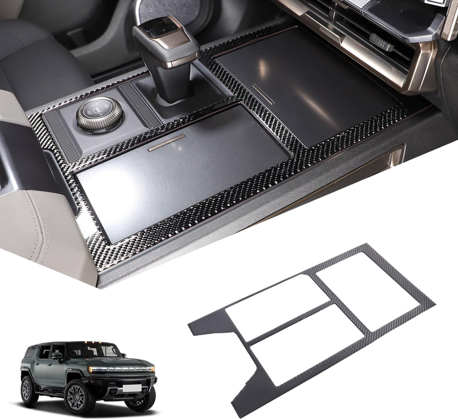 Soft Carbon Fiber Gear Shift Panel Cover Trim Compatible with Hummer EV 2022-2026 SUV/SUT Central Control Gear Shift Panel Trim Frame Protection Interior Accessories