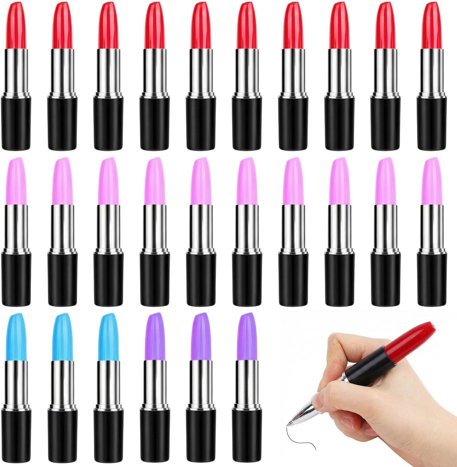 DomeStar 24 PCS Mini Lipstick Shape Ballpoint Pens Bulk - 0.5mm Fine Point Novelty Pens for Girls & Women - Mothers day gifts Ideal for Birthday Party Favors, Classroom Rewards & Goodie Bag Stuffers