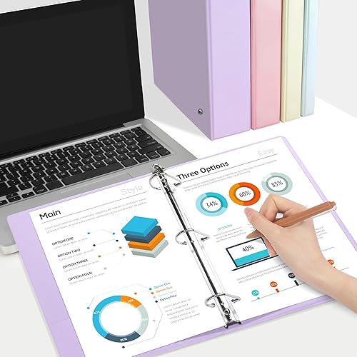 Miniatura 7 de SUNEE Carpeta de 3 anillos de 1.5 pulgadas, con tres anillos inclinados sin PVC (se ajusta a 8.5 x 11 pulgadas) para carpetas escolares u